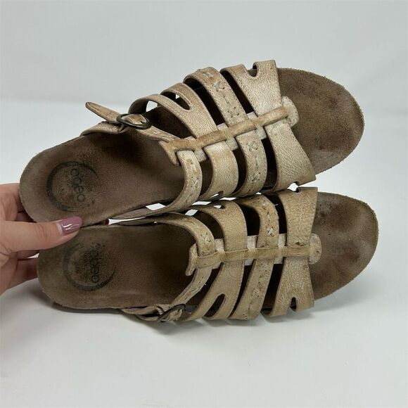 Abeo Women's Brown Leather Slide Sandals Size 9 Neutral Wedge Heel Summer - Picture 8 of 10